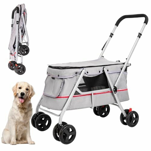 Коляска складная для собак, семейная прогулочная коляска, 4 колеса, до 33 фунтов, для маленьких и средних собак, кошек, прогулок, покупок