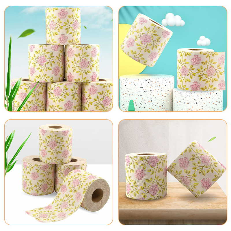 Toilet Paper Printed Roll Paper Decorative Flower Printing Napkin Bathroom Tissue For Home Office Workshop Kitchen Tissue Towel