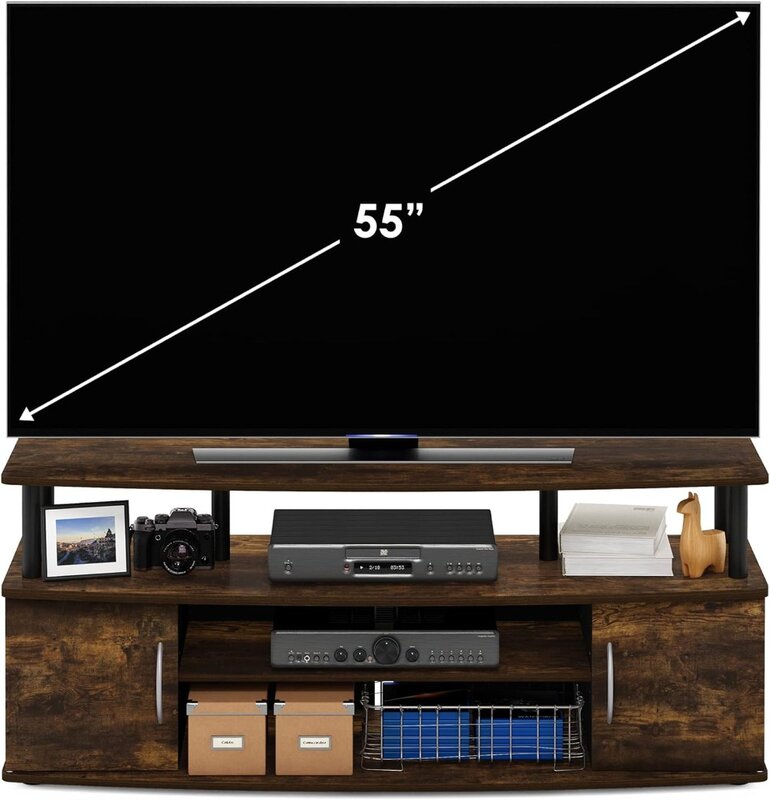 Furinno Jaya Entertainment Center Stand Unit/TV Desk for Up To 55 Inch, 15.8 (D) X 47.2 (W) X 19.6 (H) Inches Amber Pine/Black