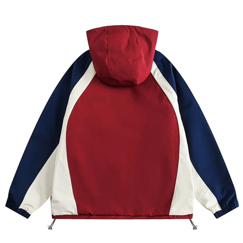 Hip Hop z kapturem kurtki reprezentacyjne męskie wyszywane litery Retro płaszcze z patchworku zima grube ciepłe koreańskie luźne kurtki bomberki Unisex