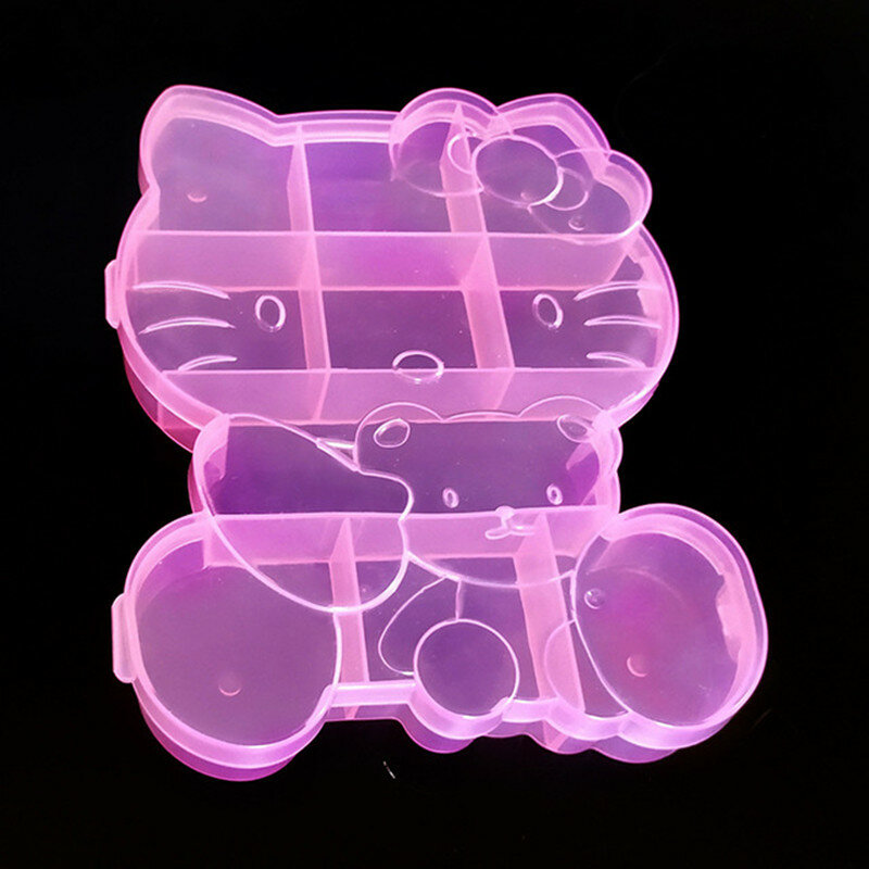 Hello Kitty-caja de almacenamiento de joyas de plástico para collar, pendientes, píldoras, organizador de cuentas de uñas, diamantes de imitación, estuche de dijes
