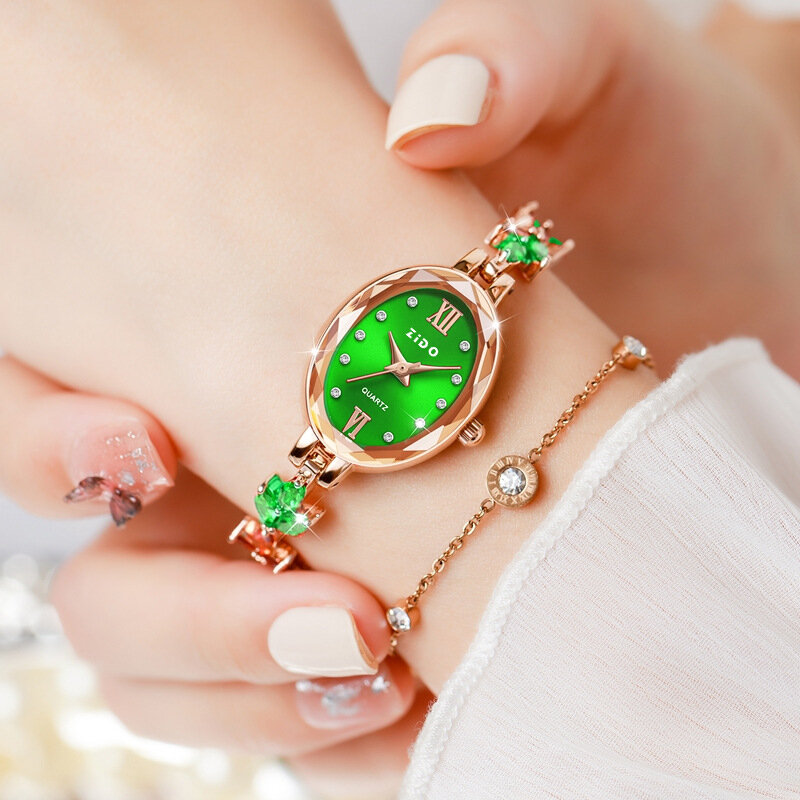 UTHAI V22 여성용 라이트 럭셔리 시계, 다이아몬드 상감 방수 타원형 패션 쿼츠 팔찌 손목시계