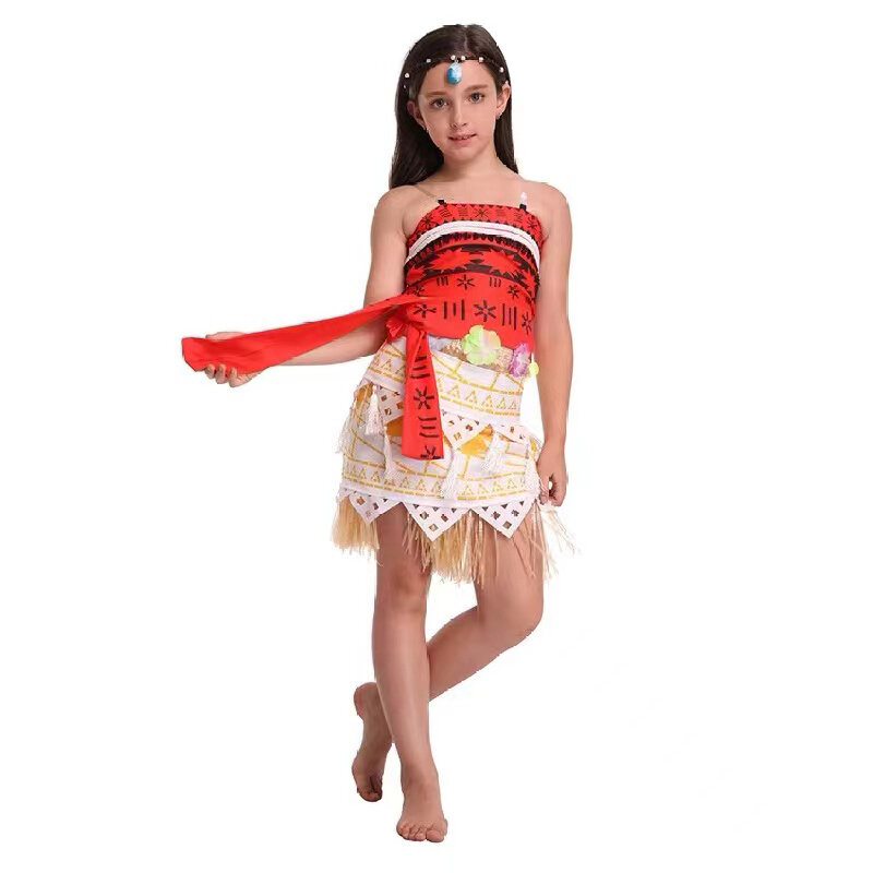 Kids Cosplay Vaiana Moana Princess Costume Dress Adult Necklace Wig Girl Halloween Party Moana Dress Costume Cosplay