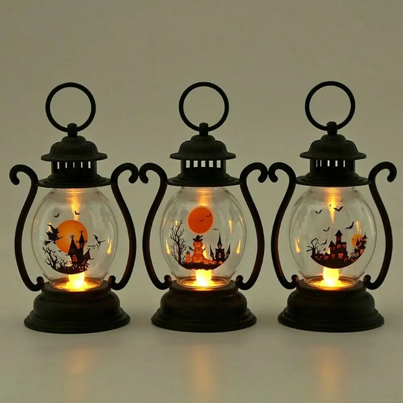 Lanterna eletrônica Halloween Pumpkin, pendurado lâmpada de óleo brilhante, Witch Castle Cartoon, vela portátil