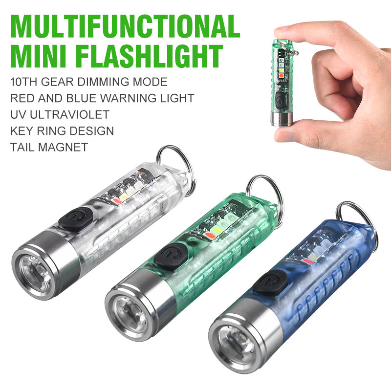 Mini linterna LED de carga tipo C, llavero impermeable, portátil, magnética, autodefensa, Camping