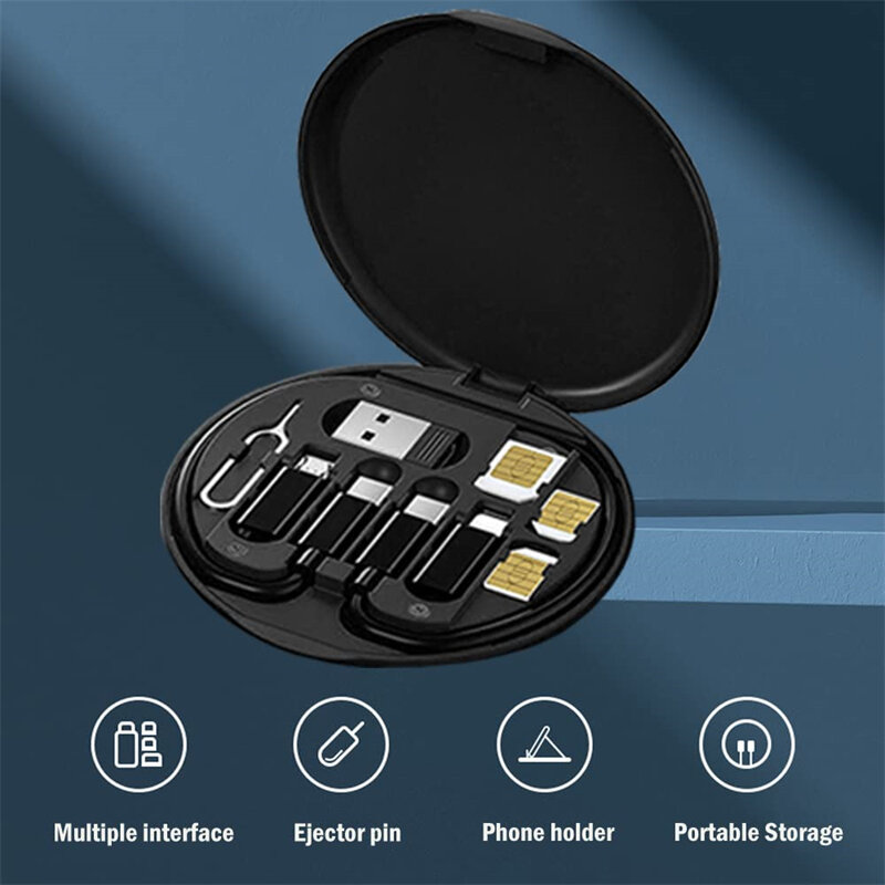 Kit Adaptador de Carregamento Rápido para iPhone 14 13 12 Pro, Tipo-C para Micro USB para Iluminação, Conversor OTG, Multi Storage Box, 60W