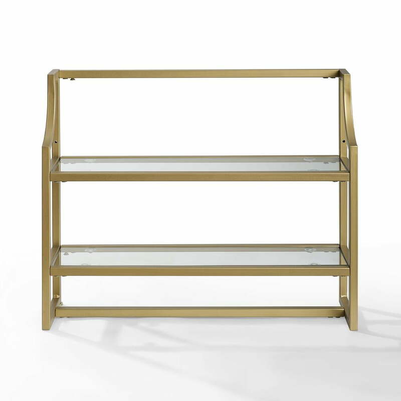 Crosley Furniture Aimee 2 Shelf Glass Metal Wall Shelf in Soft Gold