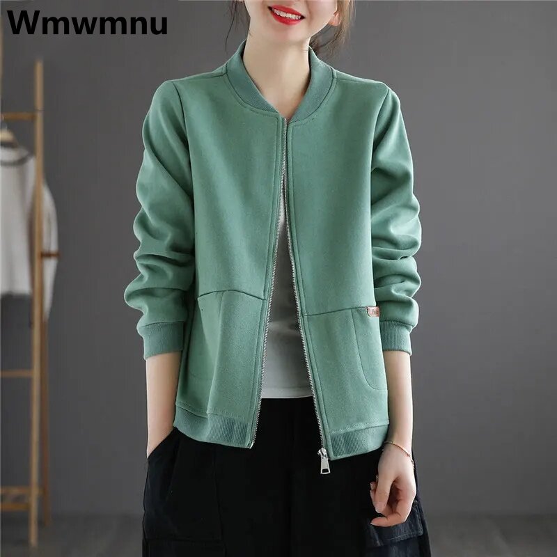 Casual Women's Bomber Jackets 2023 Fashion Candy Colors Spring Cropped Coats Long Sleeve Zipper Classic Chaqueta Bomber Mujer