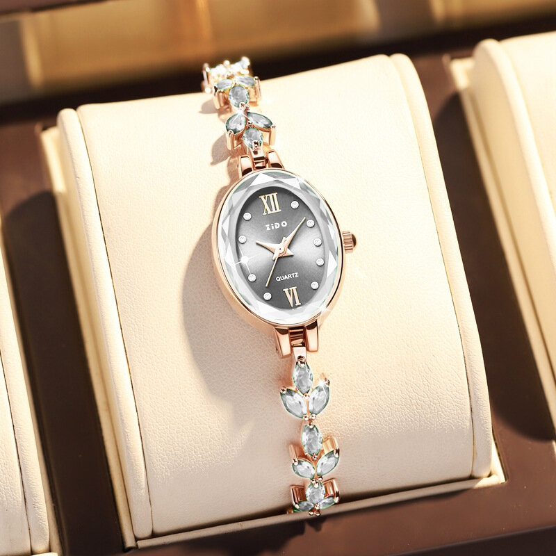 UTHAI V22 여성용 라이트 럭셔리 시계, 다이아몬드 상감 방수 타원형 패션 쿼츠 팔찌 손목시계