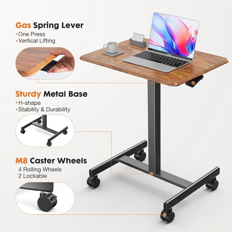 Pequena mesa móvel de rolamento, mesa overbed, pódio do professor com rodas, mesa de altura ajustável, carrinho do computador portátil