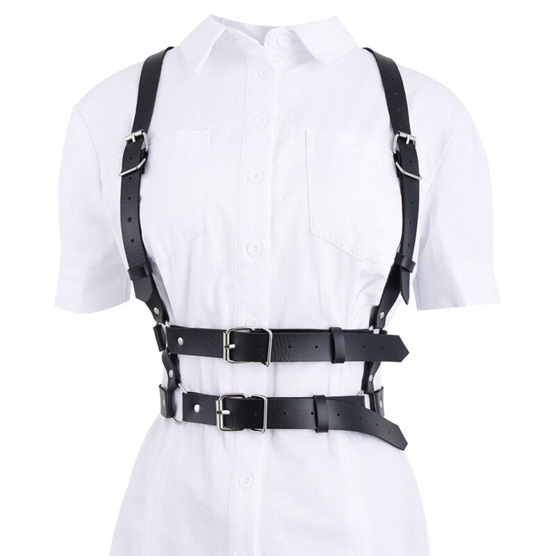 Cinturón Punk para mujer, cinturón cuero para Halloween, cuerpo delgado, ajustable, con forma Y, cinturones con tirantes