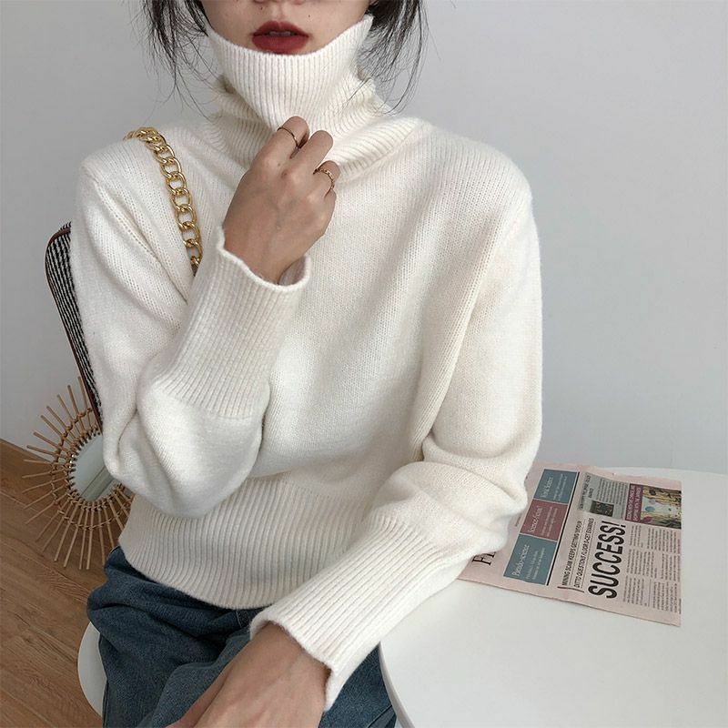 2023 damski jesienno-zimowy nowy w koreańskim stylu z golfem sweter bluzki damskie luźne jednolity kolor swetry damskie z długim rękawem bluzki z dzianiny E423