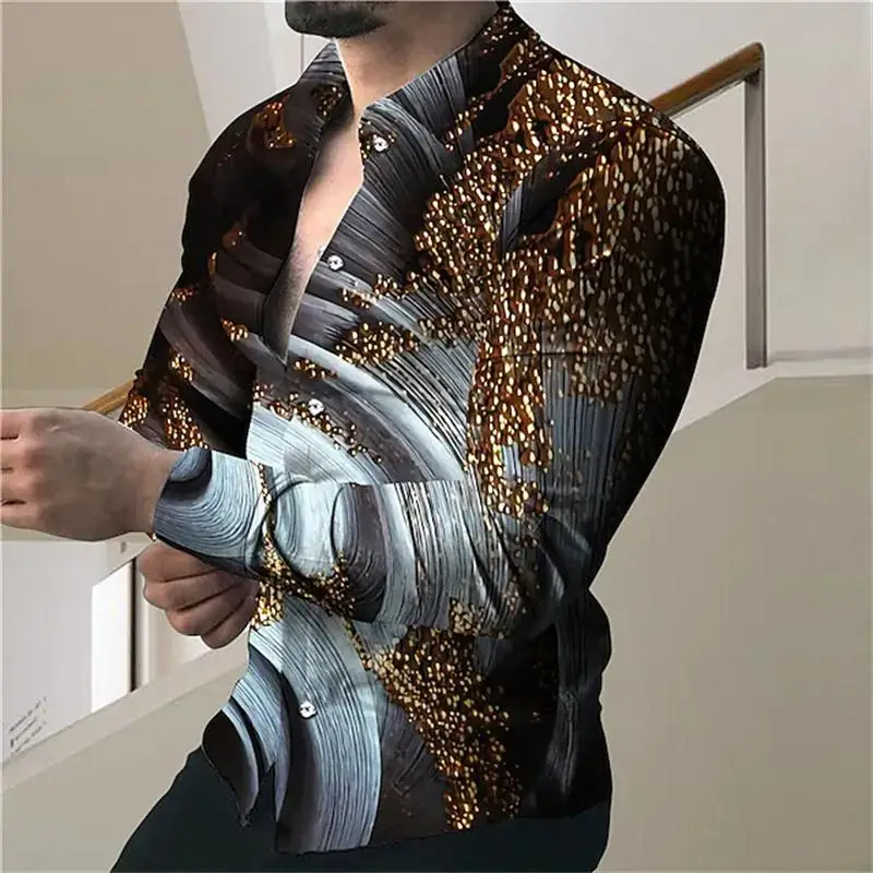 Рубашка мужская деловая с длинным рукавом, рубашка с 3D-принтом в виде пламени, модная Повседневная блуза на пуговицах, лето