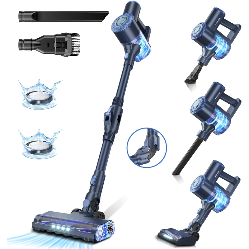 Cordless Vacuum Cleaner,Stick Vacuum Self-Standing with Powerful Suction, 180° Bendable Wand Rechargeable Cordless Vacuum