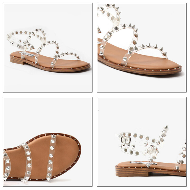 Sandali-Sandalias planas con remaches para mujer, zapatos antideslizantes, ligeros, con tachuelas de diseñador, a la moda, novedad de verano