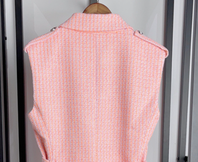 Women Fashion Tweed Suit Buttons Decoration 2024 New Belt Sleeveless Vest + Bib+ High Waist Shorts