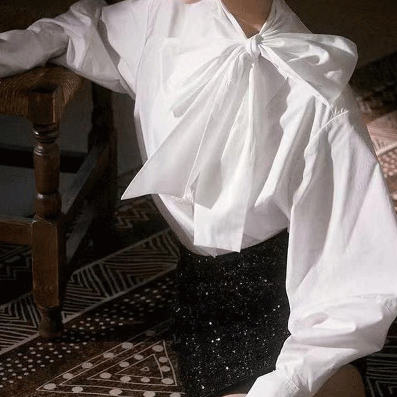 Camisa holgada informal para mujer, camisa de manga larga con botones y lazo Irregular, color liso, elegante, a la moda, estilo Y2K, novedad de verano, 2024