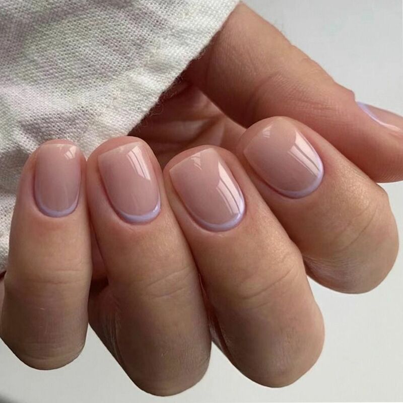24 pezzi unghie finte quadrate corte bordi viola per indossare unghie balletto francese copertura completa stampa sulle unghie suggerimenti per unghie Manicure fai da te