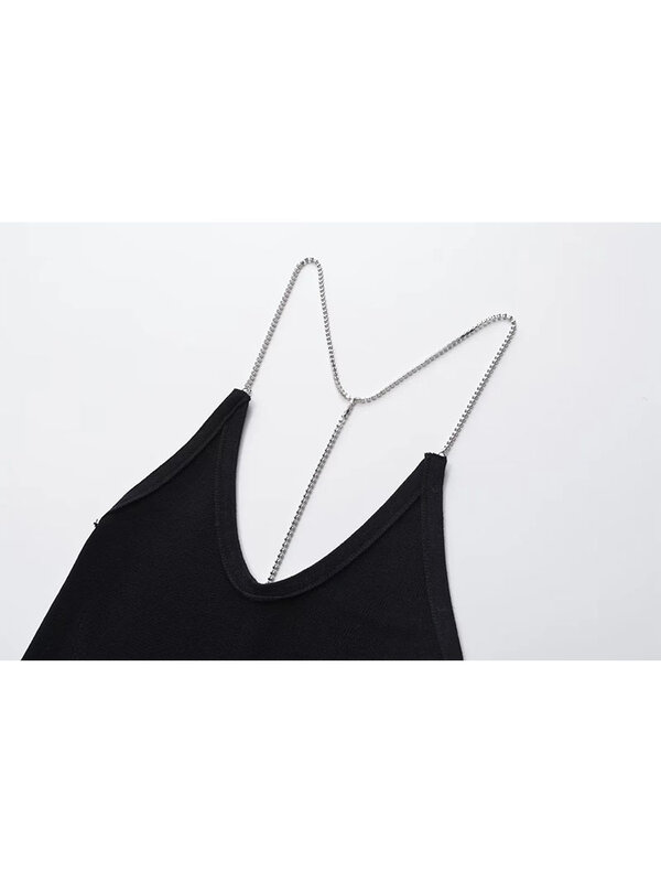 Новинка от ZADATA, женское черное модное сексуальное простое платье на бретелях без рукавов, с открытой спиной