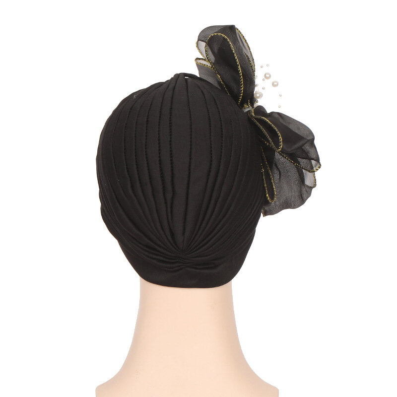 Elegan wanita mutiara bunga Turban topi Muslim hiasan kepala Bonnet Bowknot Femme Musulman kepala bungkus topi wanita Beanie aksesoris rambut