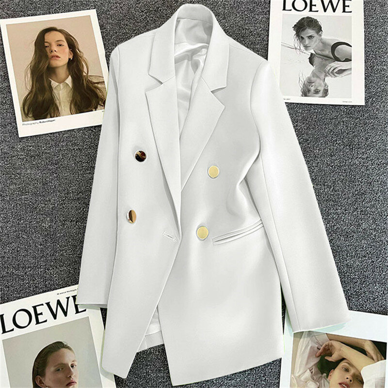 Chaqueta de manga larga para mujer, abrigo liso de doble botonadura, elegante, moda inglesa, primavera y otoño