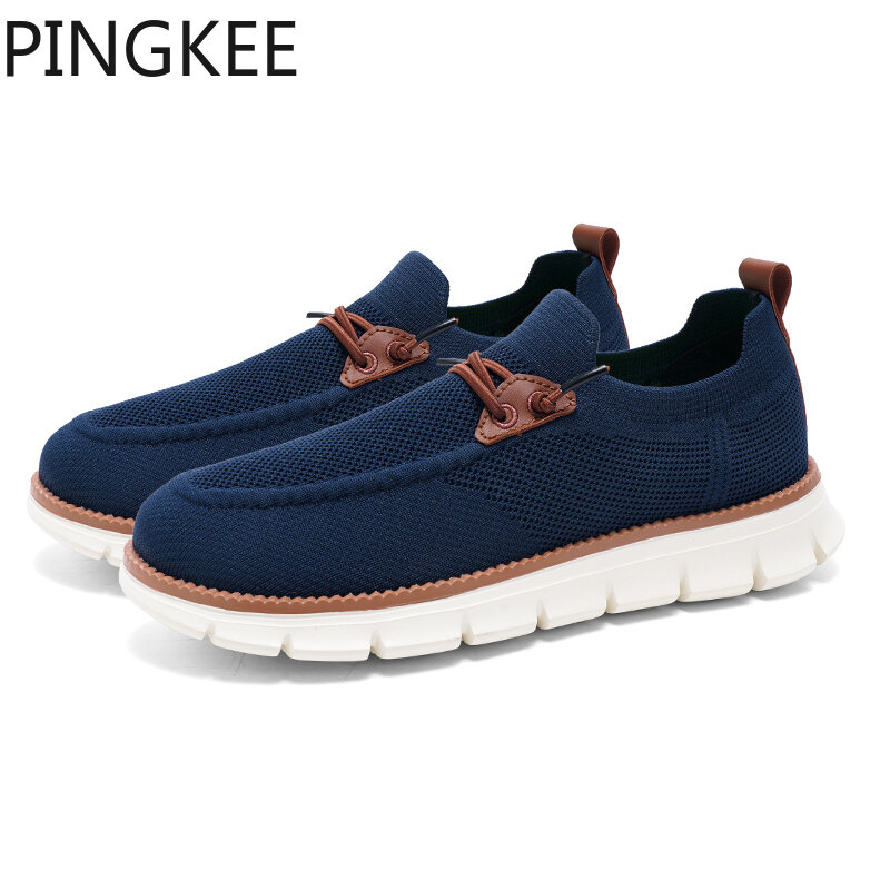 PINGKEE Knit Soft Mesh Upper Lightweight Loafers Shoes for Men's Slip-on Design Durable MD Outsole Mens Walking Casual Sneaker
