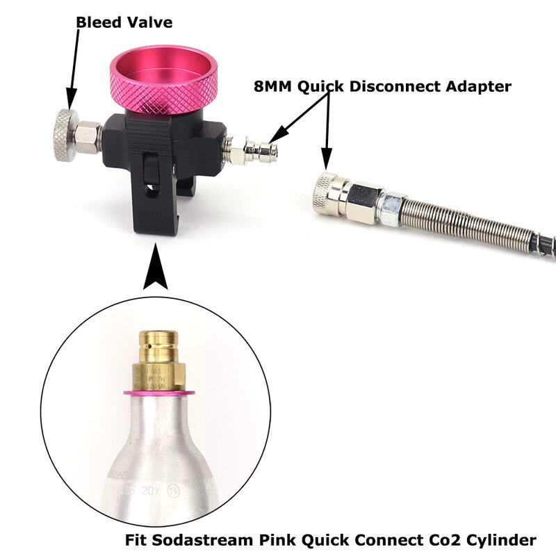 Adaptor isi ulang silinder Co2 merah muda penyambung cepat Soda cocok untuk Sodastream Terra seni Pink silinder