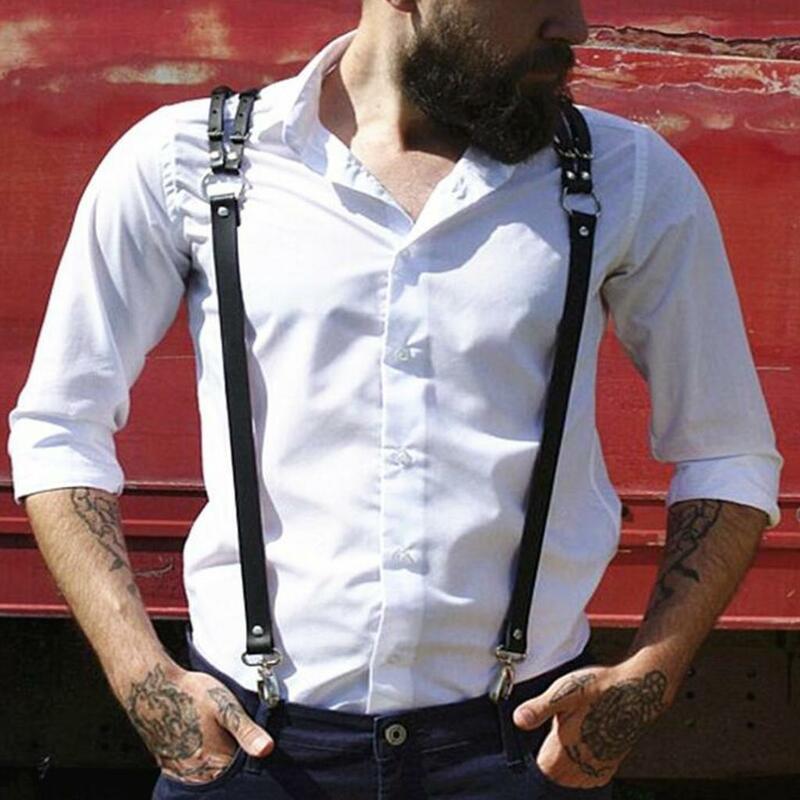 Mens Women Artificial Leather Business Shirt Braces Suspenders