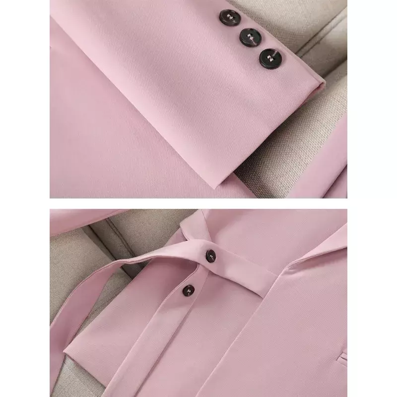 Chaqueta Formal de manga larga para mujer, abrigo con cinturón, color rosa y negro, ropa de trabajo, recién llegado
