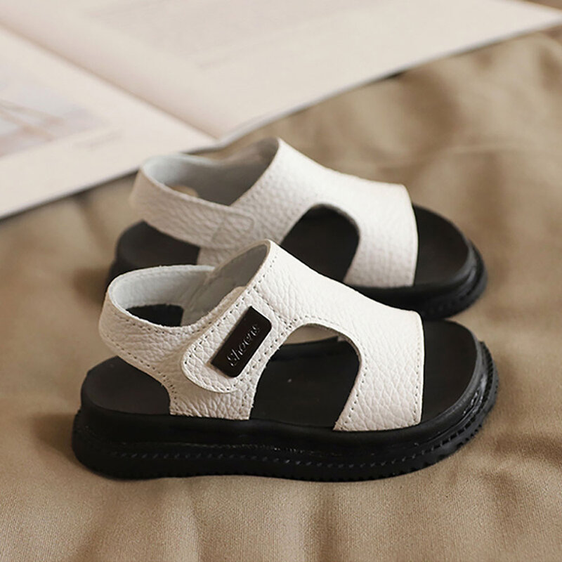 Sandales de plage d'été pour garçons, style coréen, chaussures pour enfants, en cuir PU, coordonnantes, à l'offre elles souples, à la mode, 2024