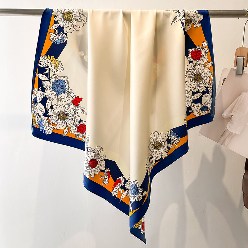 2023 Luxury Twill Silk Print Square Scarf for Women Head Scarf Design Wraps Fashion Stoles Hijabs Female Shawl Bandana Foulard