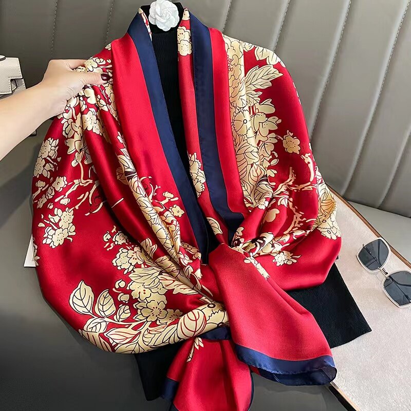 2023 New Silk Shawls 180*90cm Luxury Brand Design Foulard Female Large Stoles Hijab Women's Headscarf Bag Scarves Echarpe Wraps
