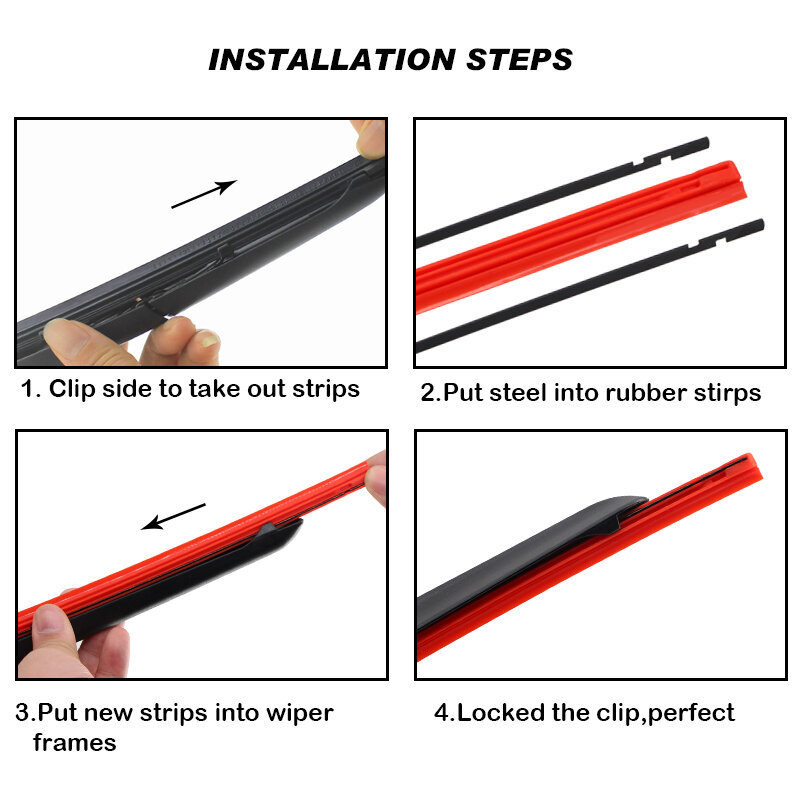 KAWOO 1PCS Car Silica Gel Silicon Refill Strip 8mm for Hybrid Type Wiper Blade 14"16"17"18"19"20"21"22"24"26"28" Accessories