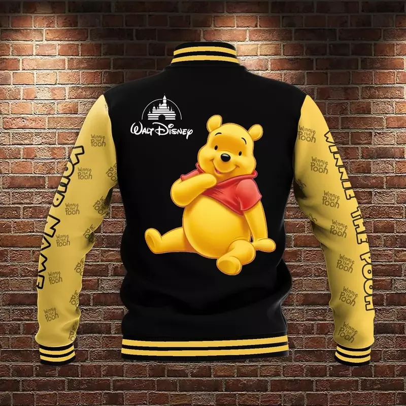 Winnie the Pooh Baseball Jacket Men's Women Hip Hop Harajuku Jacket Disney Baseball Uniform Streetwear Boys Girls Loose Coats