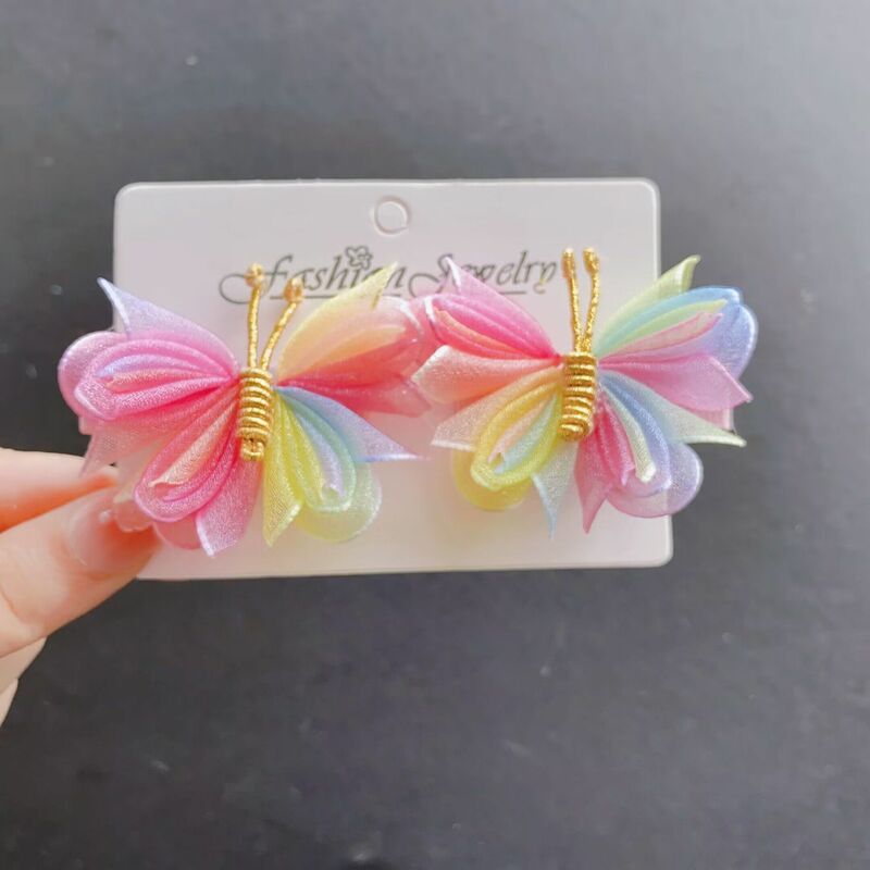Children's Colorful Sand Net Butterfly Hair Clip Sweet Dopamine Girl's Side Bangs Clip Super Cute and Harmless Baby Hair Clip