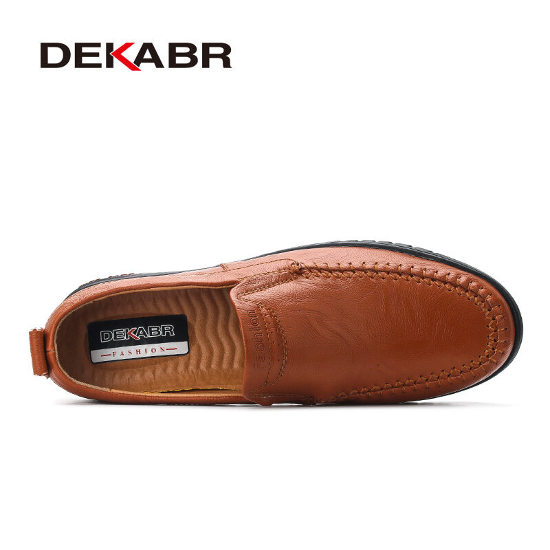 DEKABR-Zapatos de piel auténtica para Hombre, calzado informal, cómodo, plano, sin cordones
