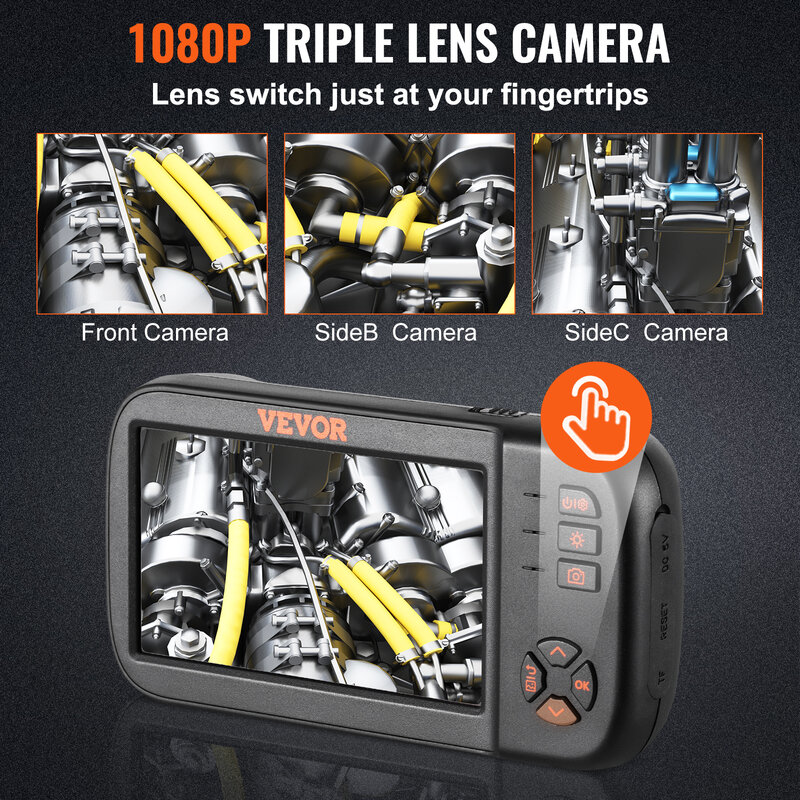 VEVOR-Câmera de Inspeção Impermeável, Sonda HD, Boroscópio Digital, Câmera de Esgoto, Pipeline Industrial, Casa, 32GB, IP67, 8mm