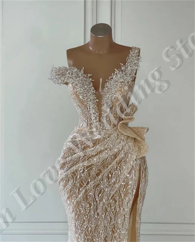 Vestido De Novia Luxury Wedding Dress Pearls Beads Lace Appliques Mermaid Side Split Floor-Length Bridal Gown New Party Dress