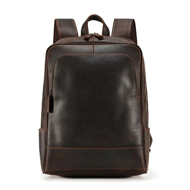 Рюкзак мужской из натуральной кожи, модная вместительная сумка для ноутбука 15,6 дюйма, повседневный ранец для путешествий на открытом воздухе