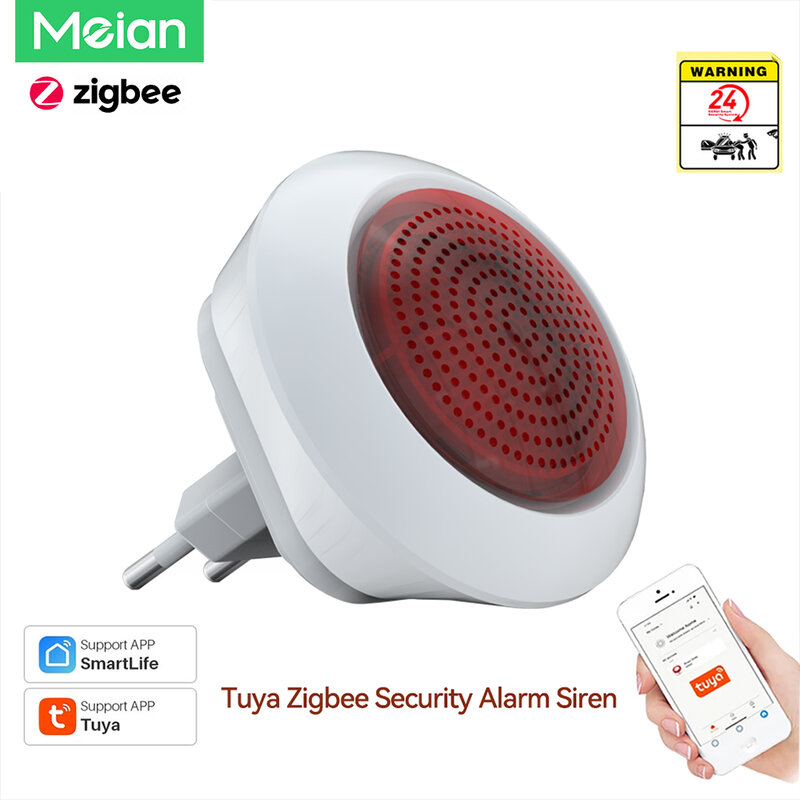 Meian Tuya Zigbee3.0 Siren Alarm Smart Home Security Alarm Sound Flash Plug Play Wireless Siren Horn Linkage Alarm System