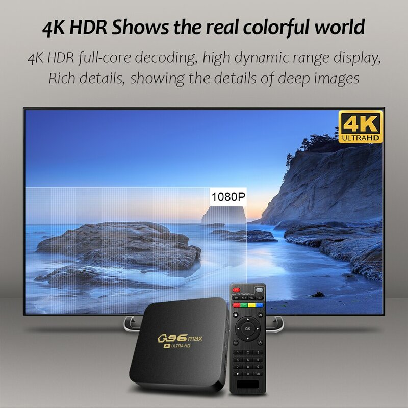 Caja de TV inteligente HONGTOP WIFI 4K Q96 MAX, caja de TV inteligente 2,4/5G, reproductor multimedia 10,0 Android Quad Core