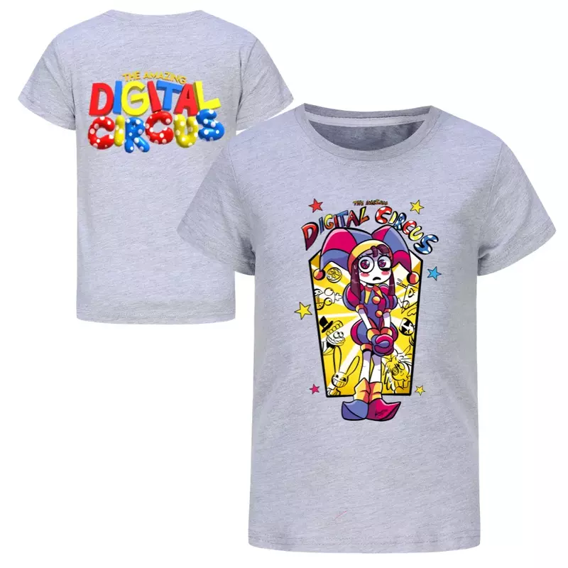 Camiseta de algodão estampada frente e verso para meninos e meninas, o incrível mercado digital do circo, moletom infantil, novo verão, 2022