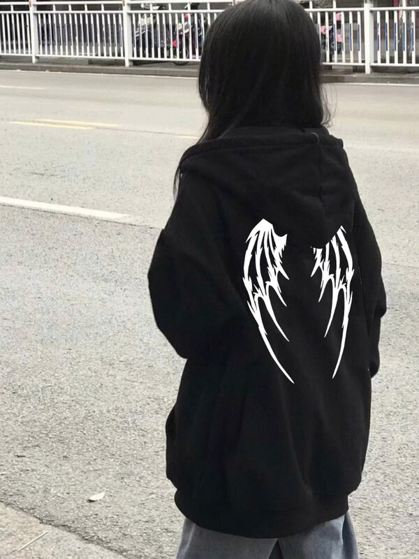 YUQI hoodie kebesaran Harajuku Gotik wanita Mall Goth atasan Jepang Streetwear Punk berkerudung Sweatshirt 2023 musim gugur pullover