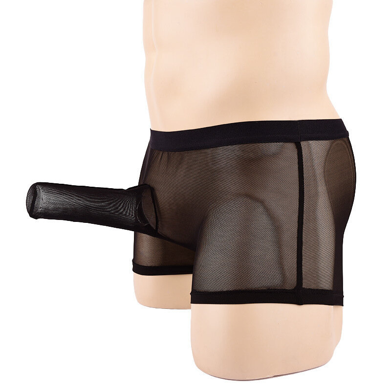 Sexy underwear ultra-thin transparent mesh belt elastic breathable men's elephant nose shorts