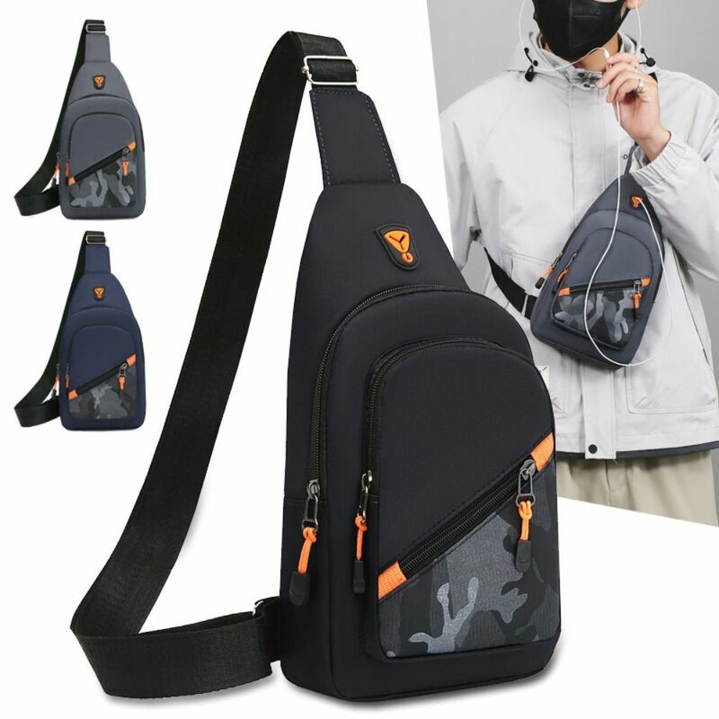 Nilon tas selempang pria, kantung selempang berpergian kapasitas besar dengan Port pengisi daya USB luar ruangan