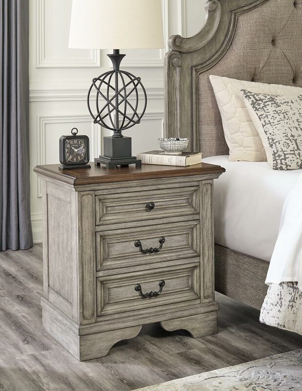 Signature Design by Ashley Lodenbay Casual 3 Drawer Night Stand with USB Charging Ports, Antique Gray