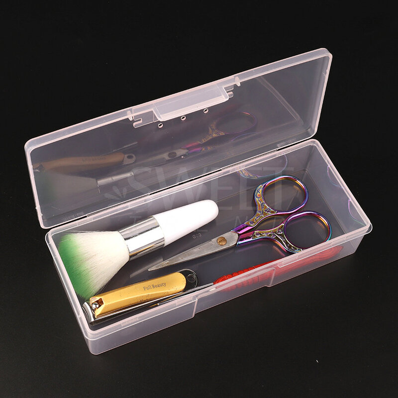 Nail Art Aufbewahrung sbox Nagel teile Veranstalter klar rosa Quader Kunststoff behälter Verpackung Fall für Nagel bürste Datei Maniküre Werkzeuge