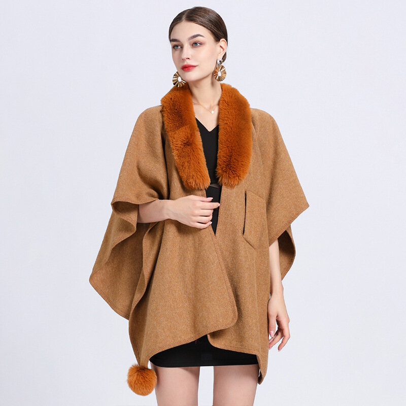 Autunno inverno nuova imitazione lontra collo di pelliccia di coniglio mantello Cardigan lavorato a maglia grande cappotto poncho mantelle donna mantello verde