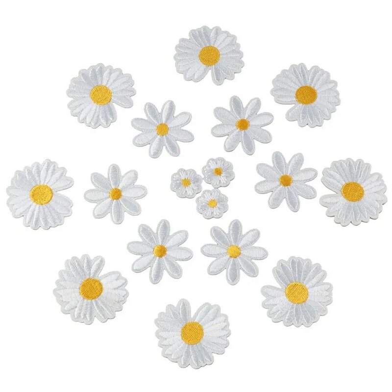 Parche de flor de Margarita blanca, parches bordados para planchar, mochila