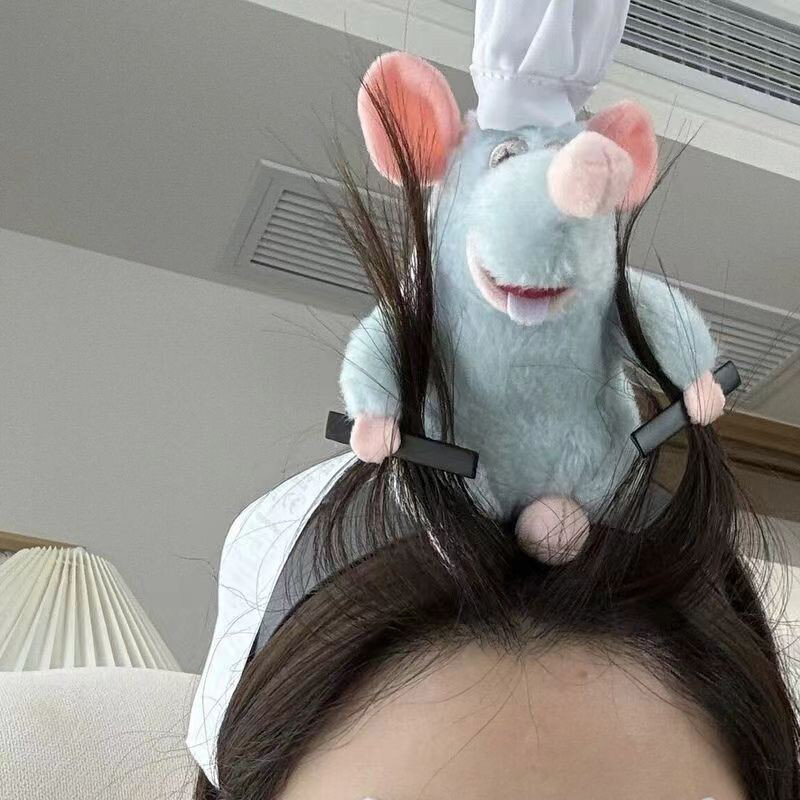 Ikat kepala boneka lembut kartun kreativitas Ratatouille, ikat kepala jepit rambut bertepi lebar Prancis, hadiah anak perempuan